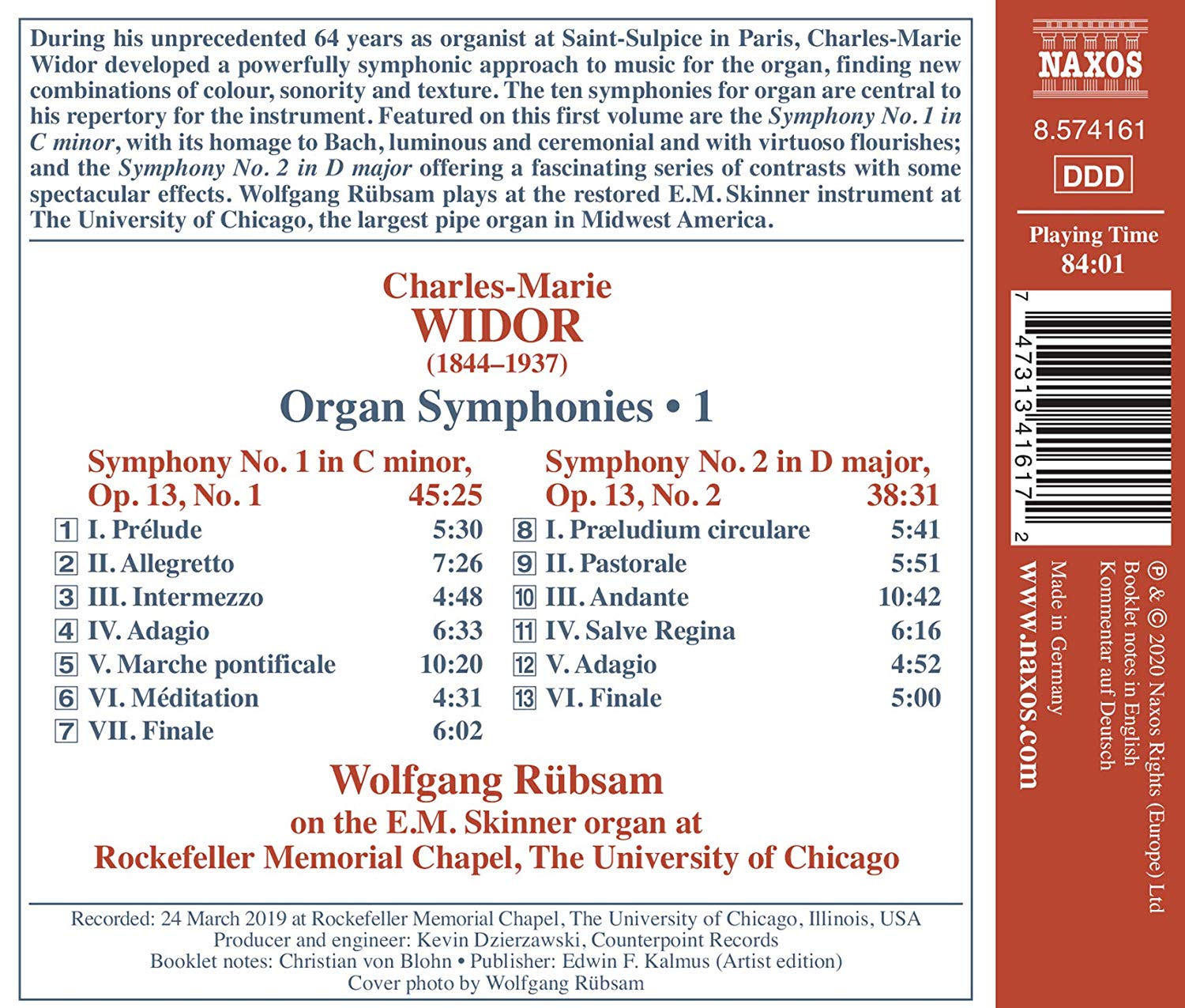 Wolfgang Rübsam - Widor Organ Symphonies, Vol. 1 (2020) back.jpg